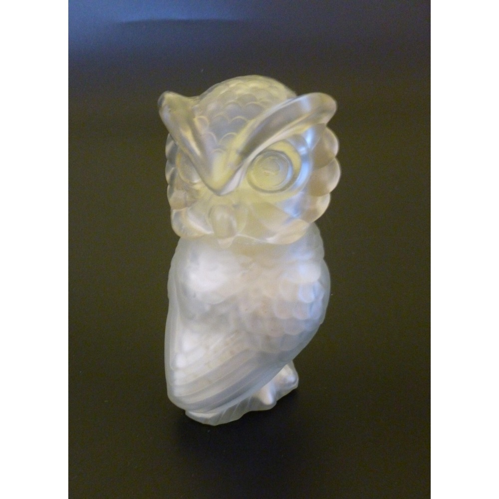 Vintage Glass Owl Talc Baby Powder Shaker ~ Clear Glass 4 1/2'' H X  2 1/4'' W